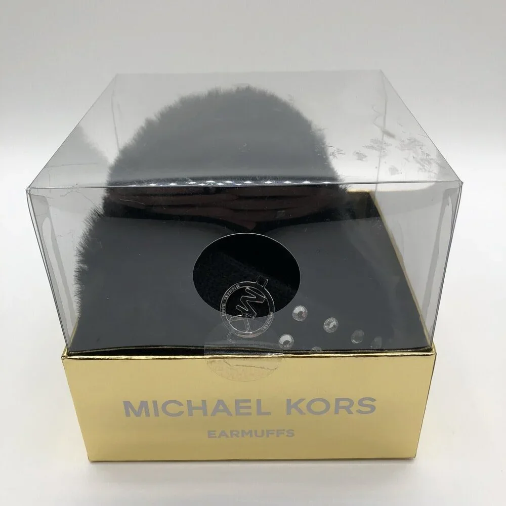 Michael Kors Ear Muffs Faux Fur Size O/S Blk With Diamond Color Studs-CS6 - Picture 1 of 2